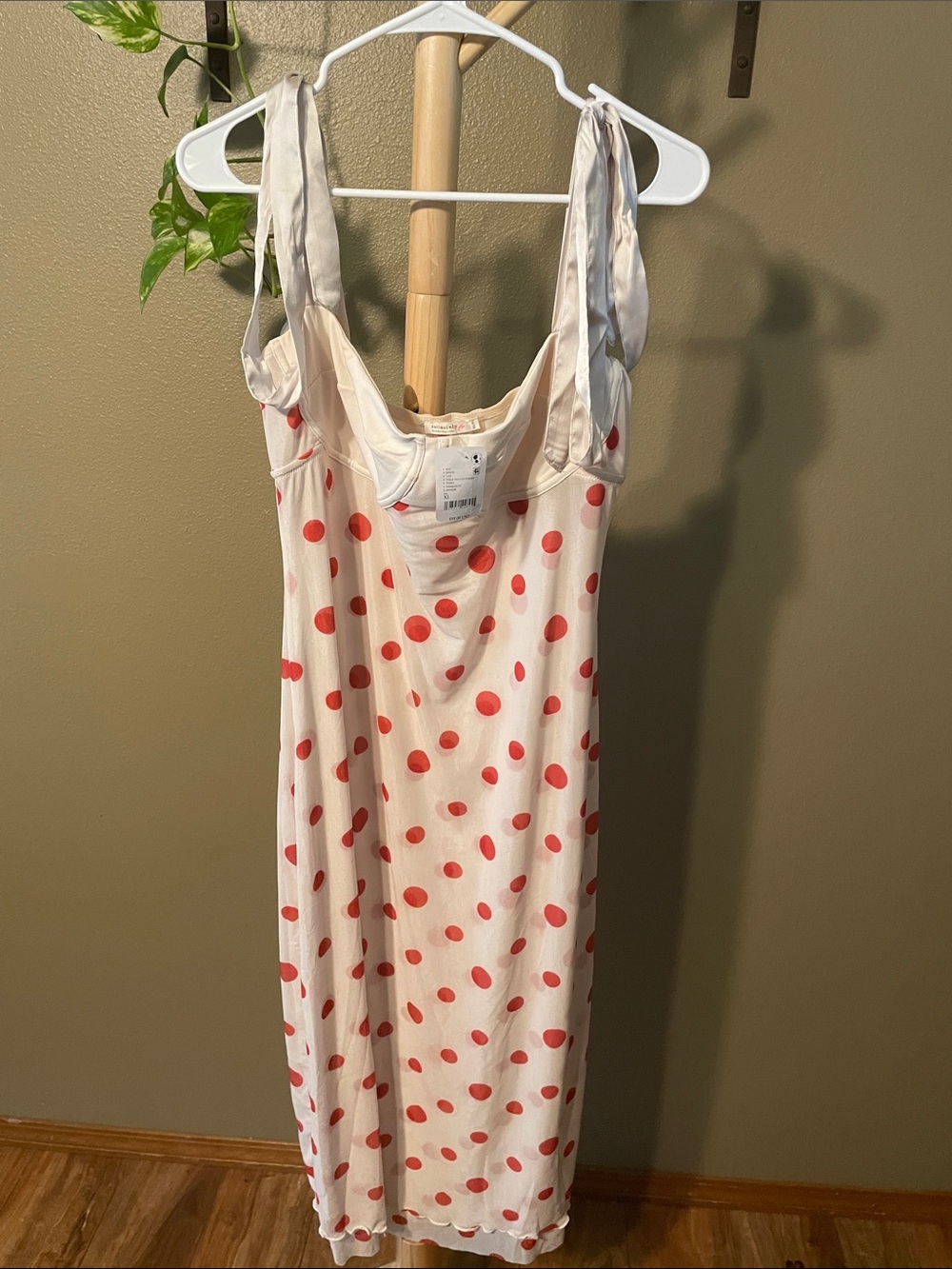 Free People Cream Midi Dress with Red Polka Dots